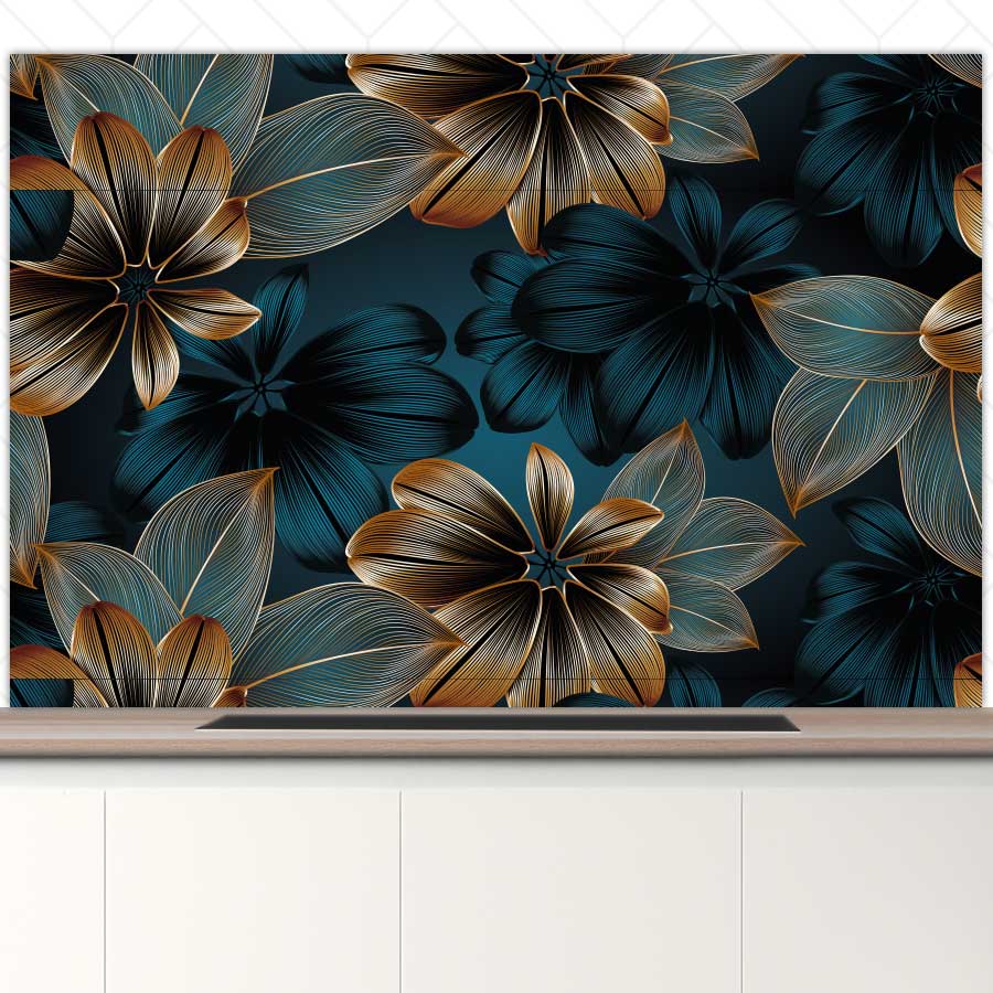 Spatscherm - Gouden bloemen