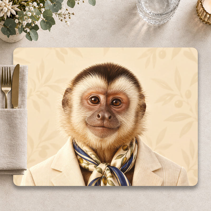 Kapucijnaap placemat The Charmer op een sfeervolle tafel