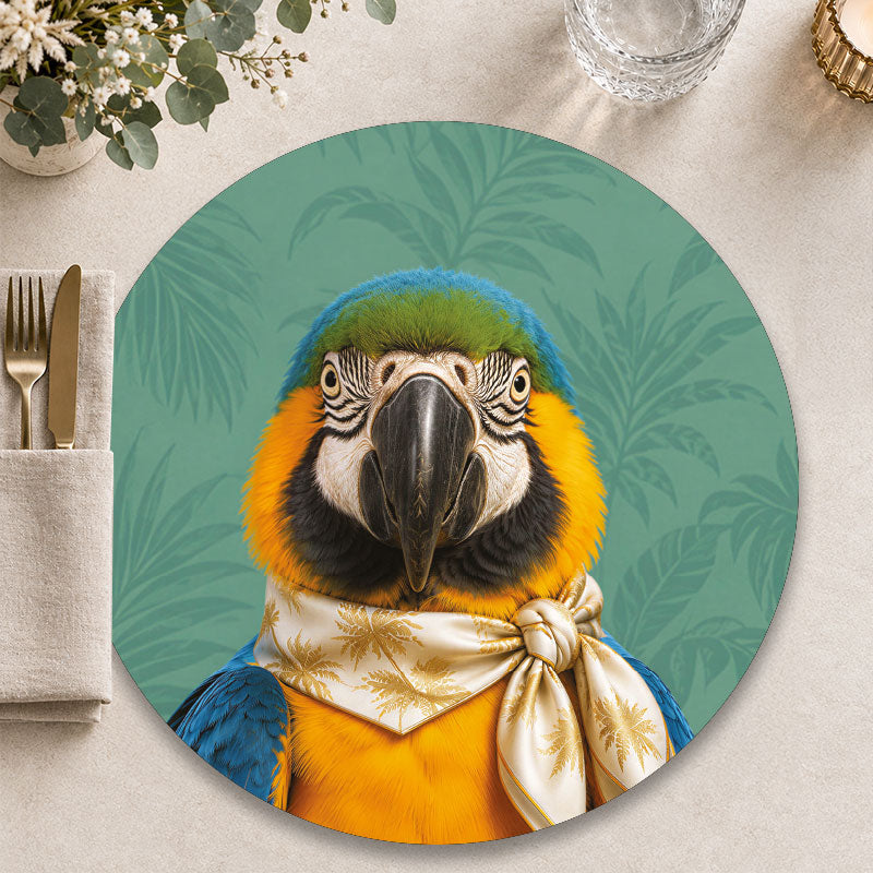 The Holidaymaker papegaai - Ronde placemat voor een zomerse en moderen tafelpresentatie - Kookio