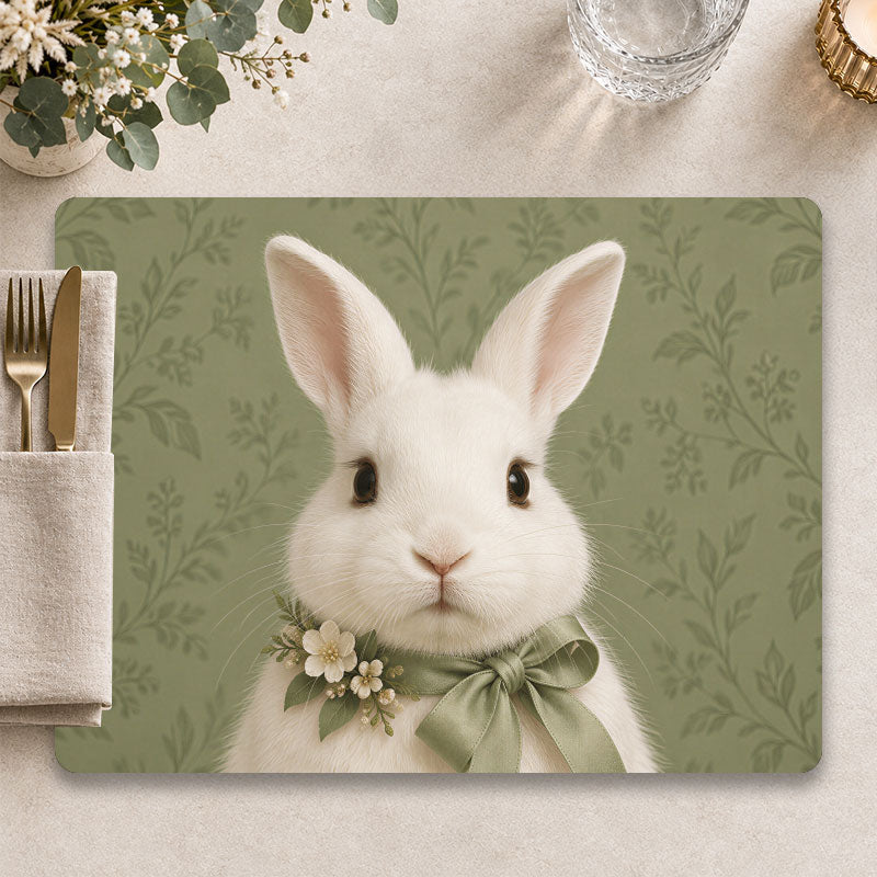 Wit konijn placemat The Romantic op een sfeervol gedekte tafel