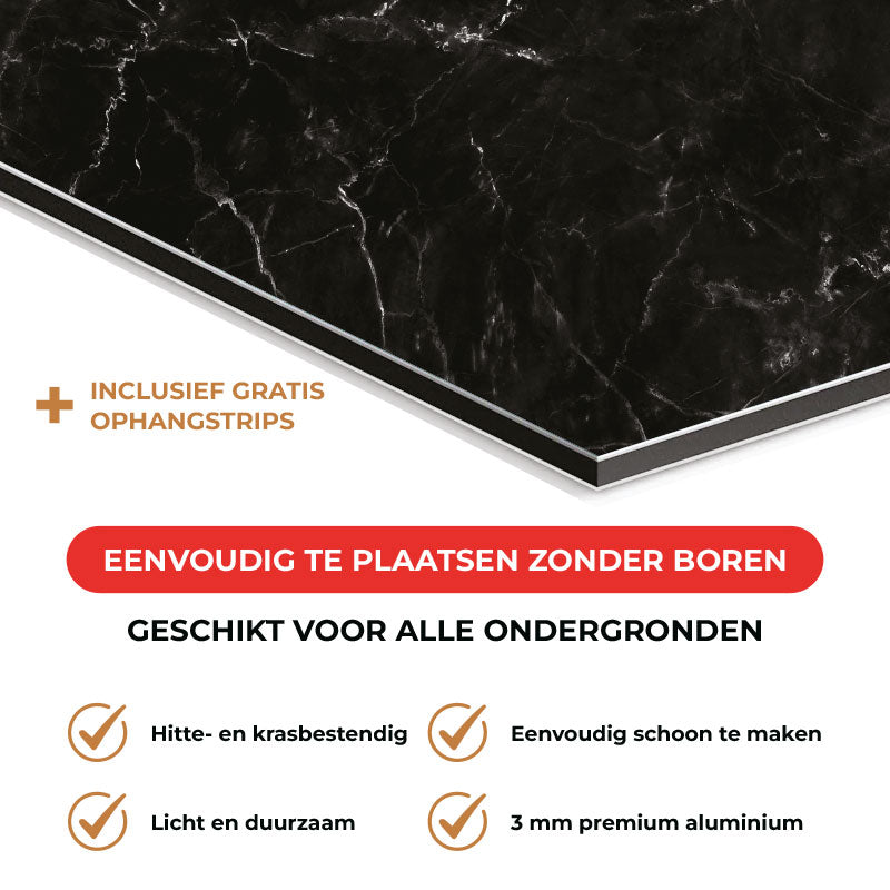 Spatscherm - Marmer Zwart