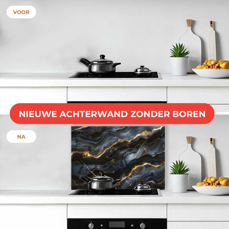 Spatscherm - Marmer Intens Zwart