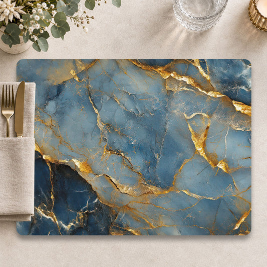 Marmer blauw goud placemat voor een moderne tafelpresentatie - Kookio