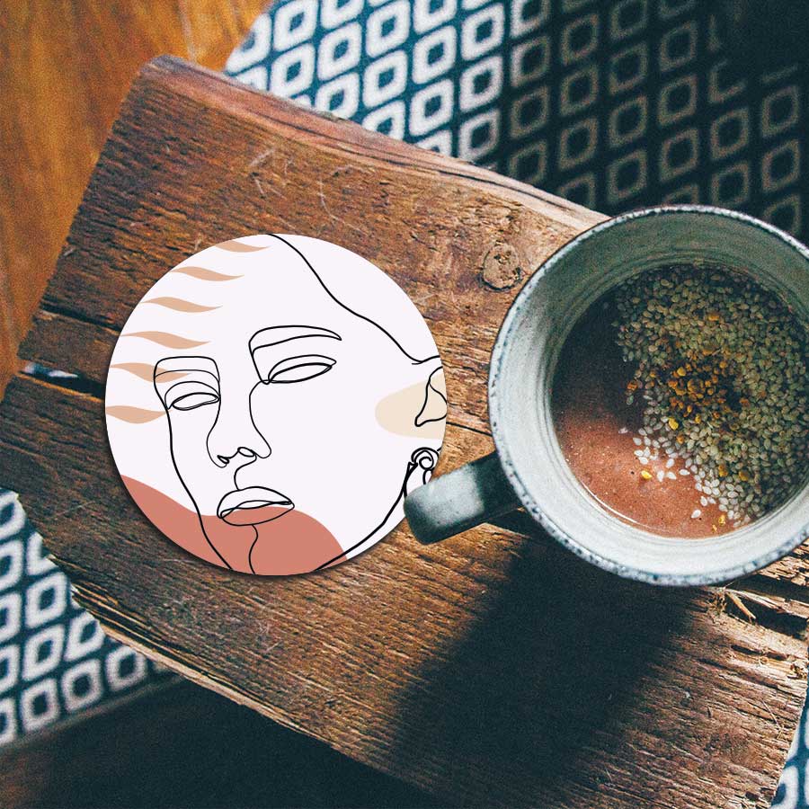 Onderzetter - Vrouw met blad