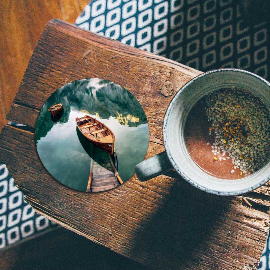 Onderzetter - Boten op een meer