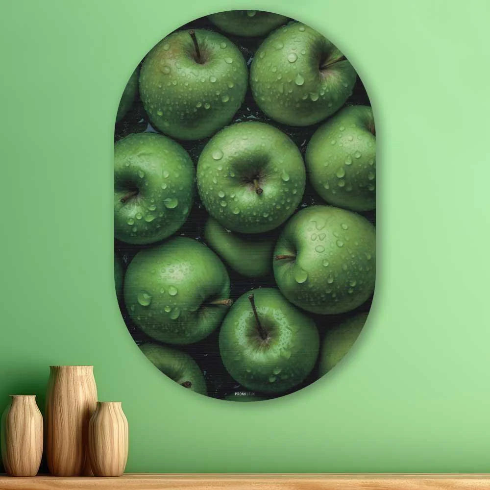 Muurovaal - Groene appels - Aluminium