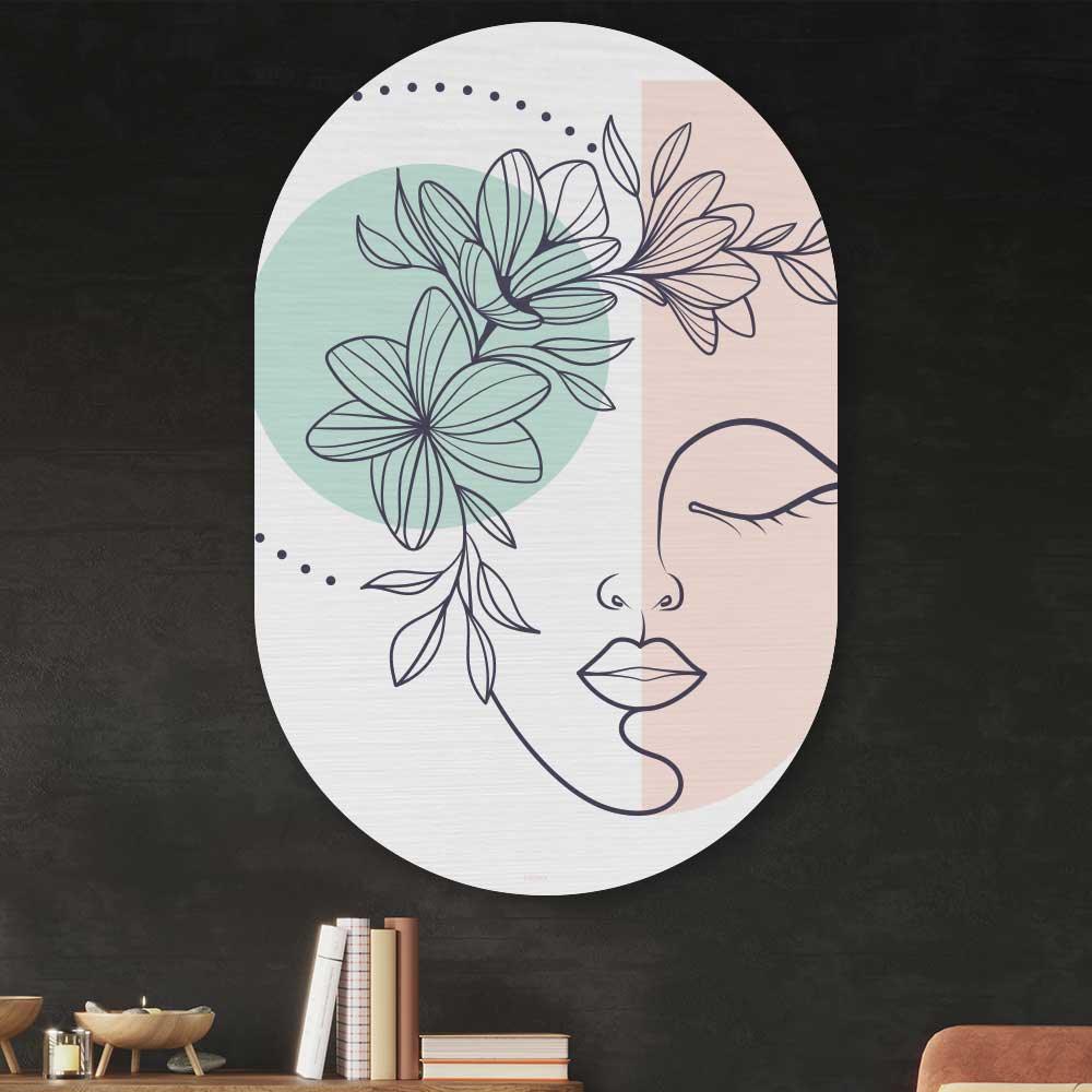 Muurovaal - Illustratie van een vrouw - Aluminium