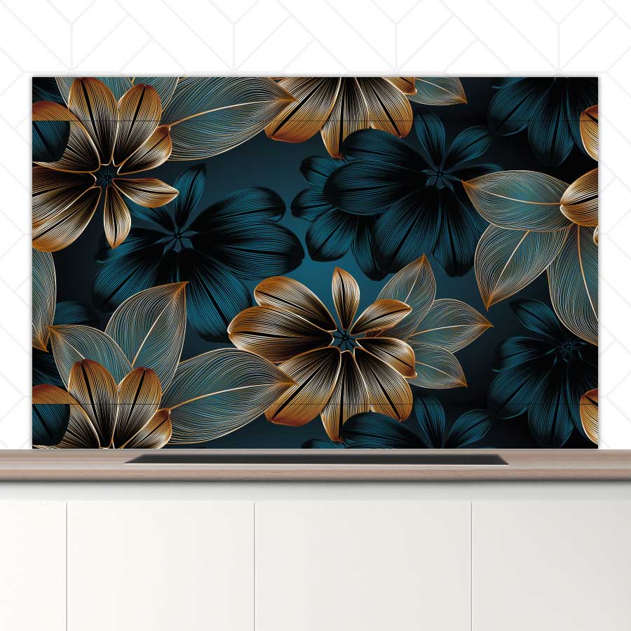 Spatscherm - Gouden bloemen