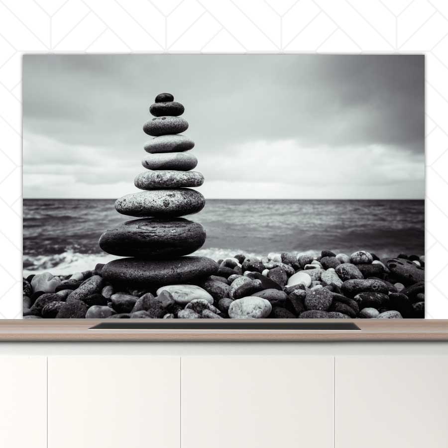 Spatscherm - Stenen in balans