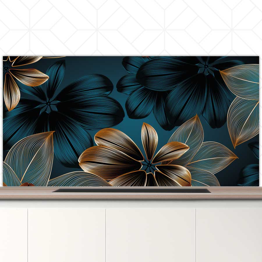 Spatscherm - Gouden bloemen