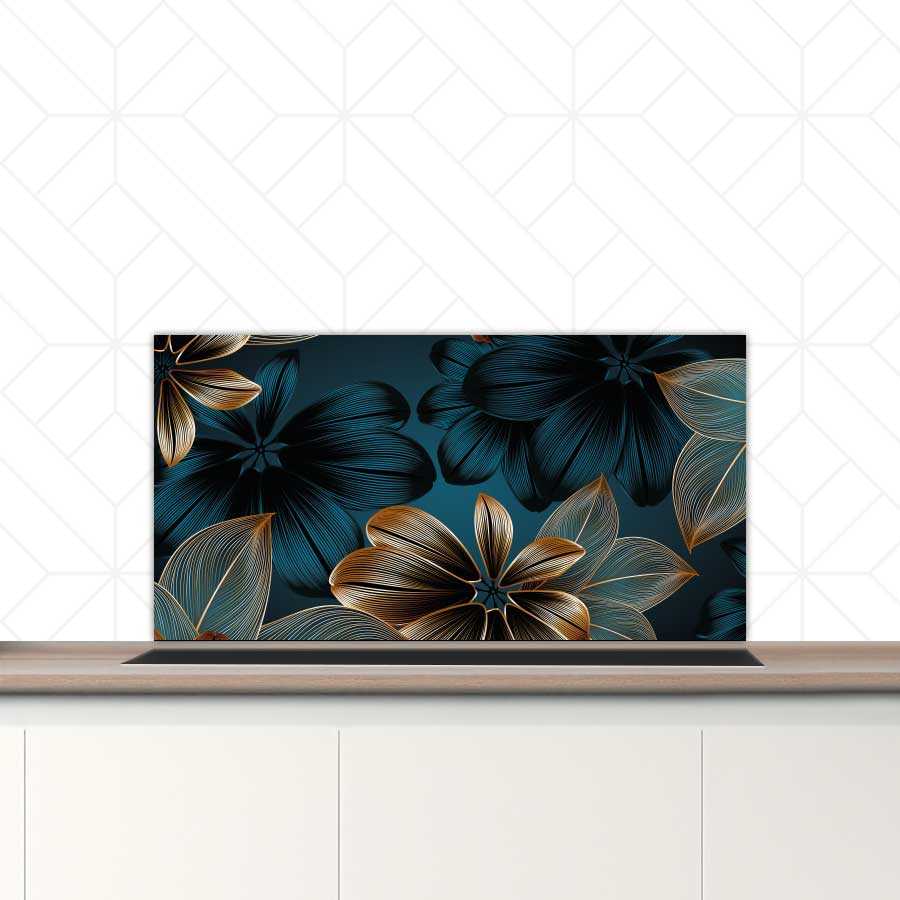 Spatscherm - Gouden bloemen