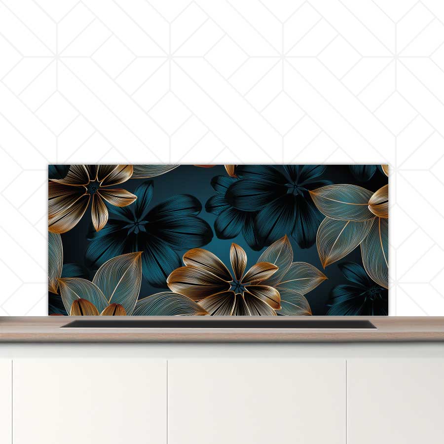 Spatscherm - Gouden bloemen