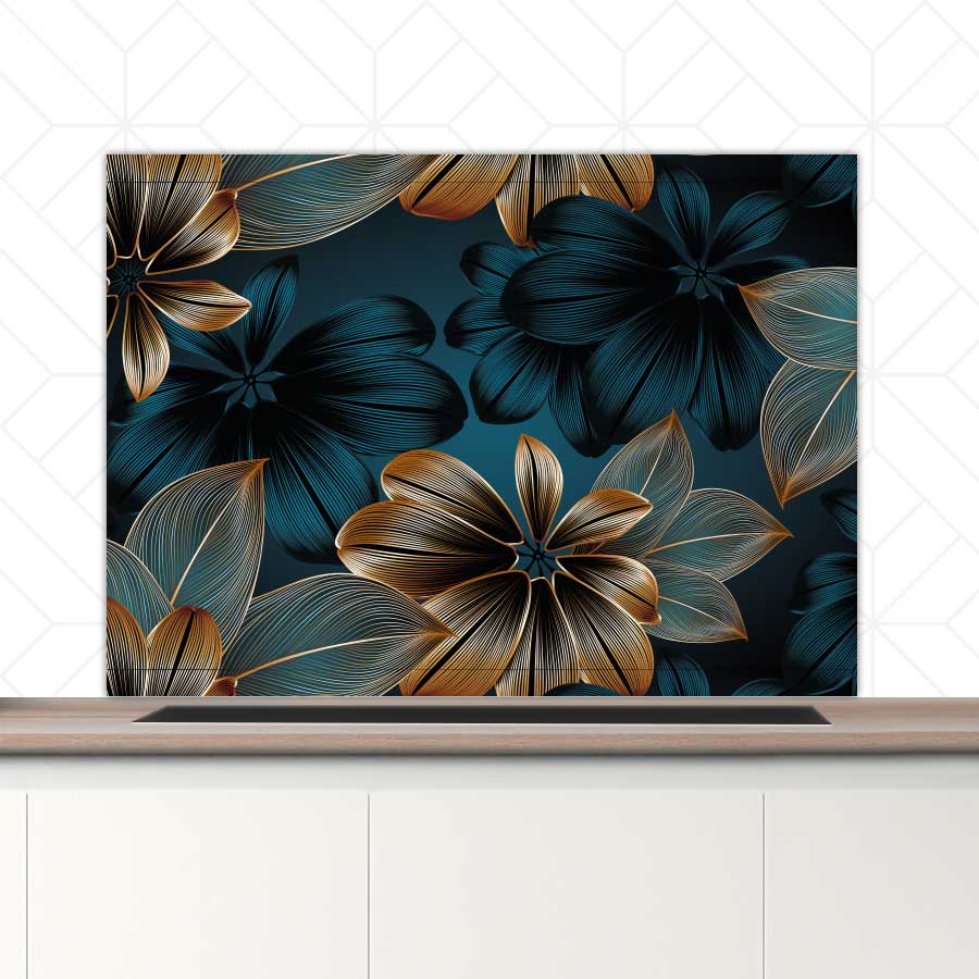 Spatscherm - Gouden bloemen