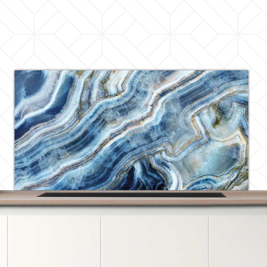 Spatscherm - Marmer natuurlijk blauw