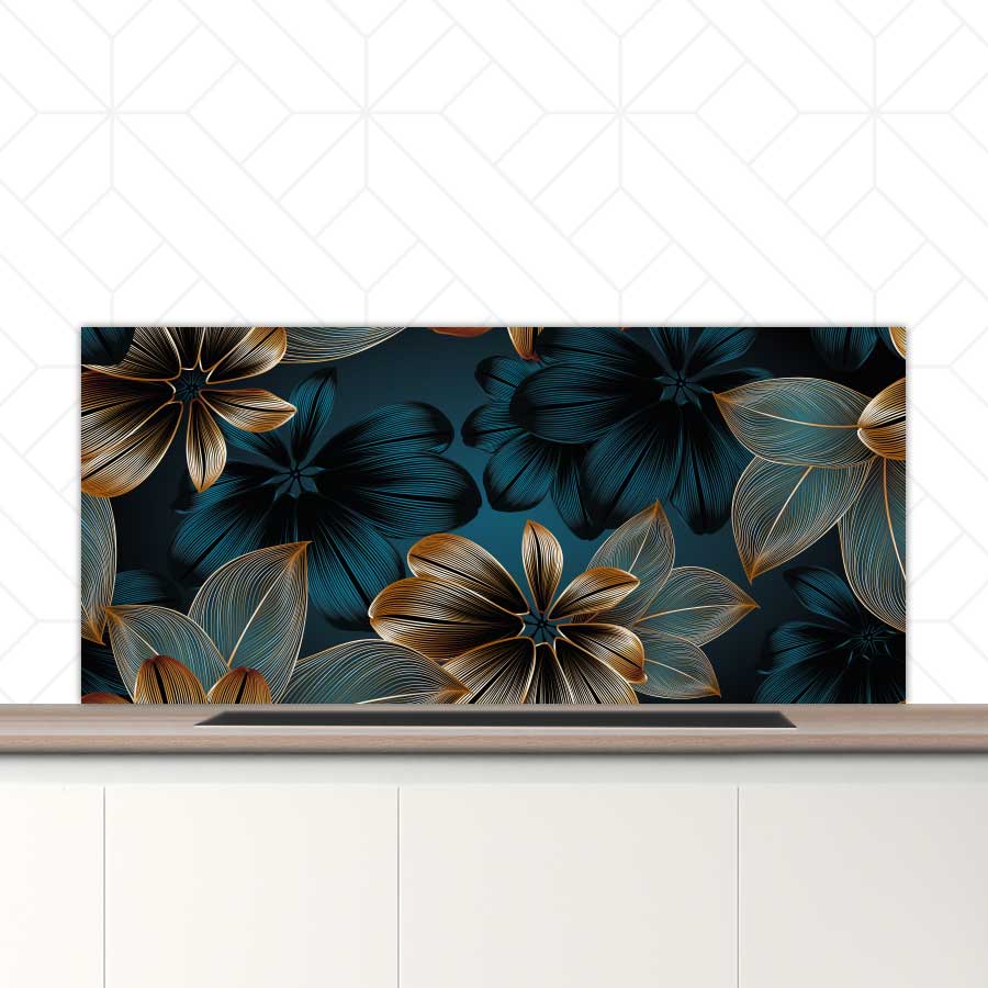 Spatscherm - Gouden bloemen