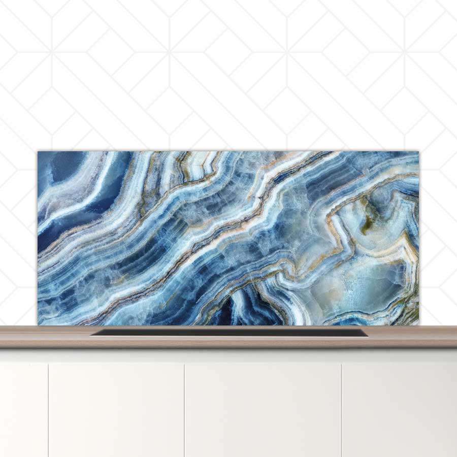Spatscherm - Marmer natuurlijk blauw