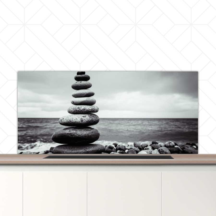 Spatscherm - Stenen in balans