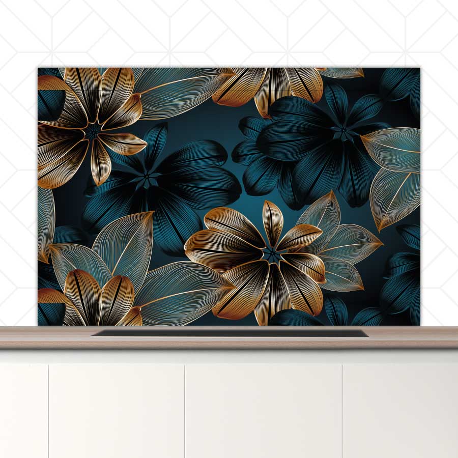 Spatscherm - Gouden bloemen