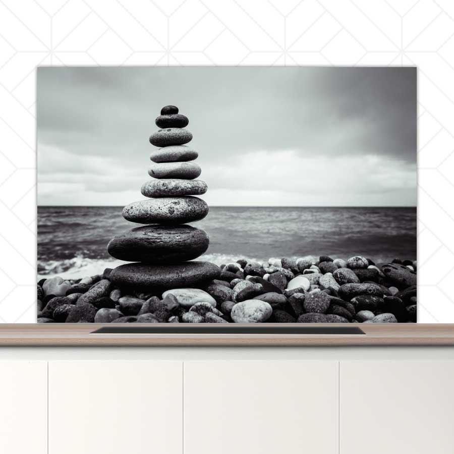 Spatscherm - Stenen in balans