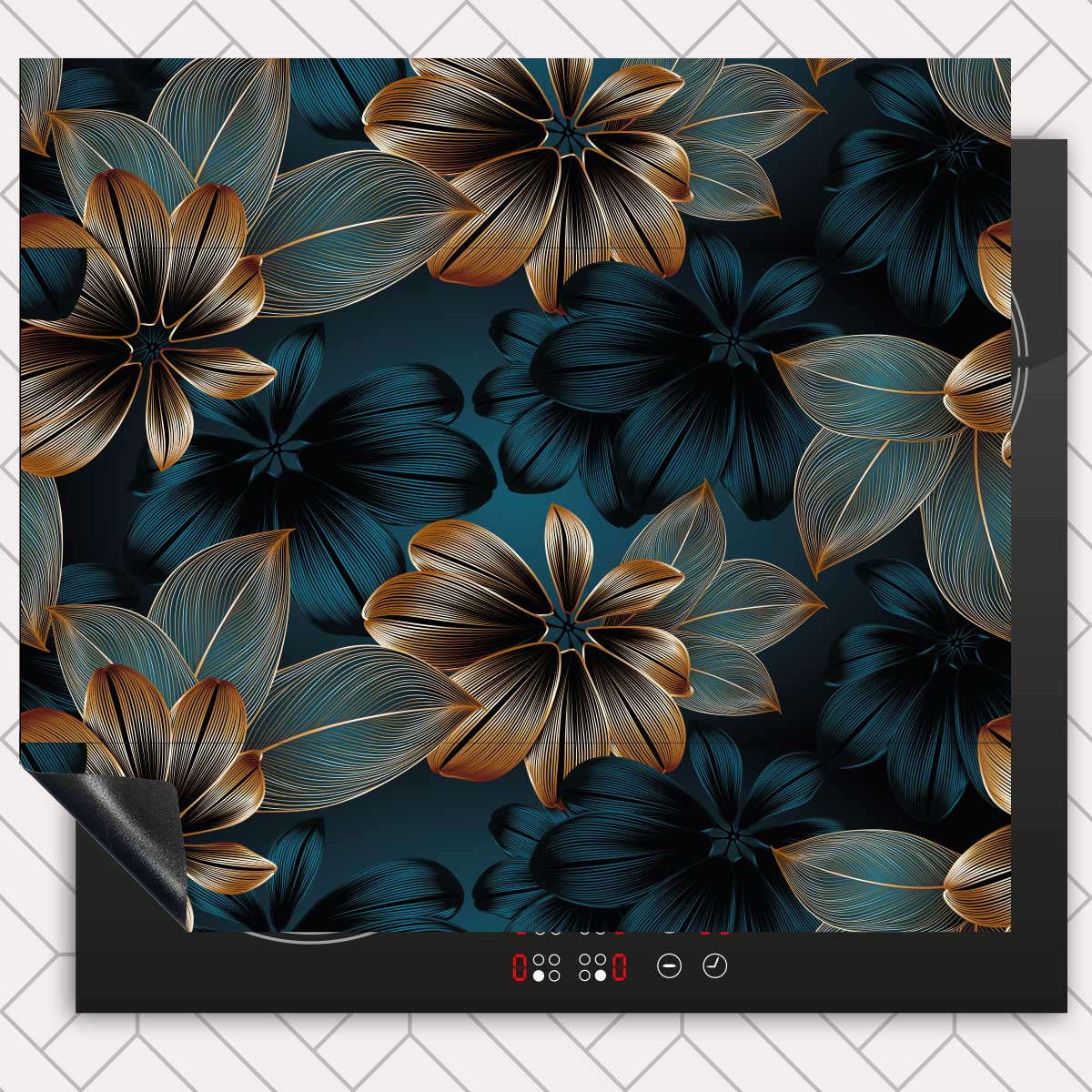 Inductie beschermer - Gouden bloemen