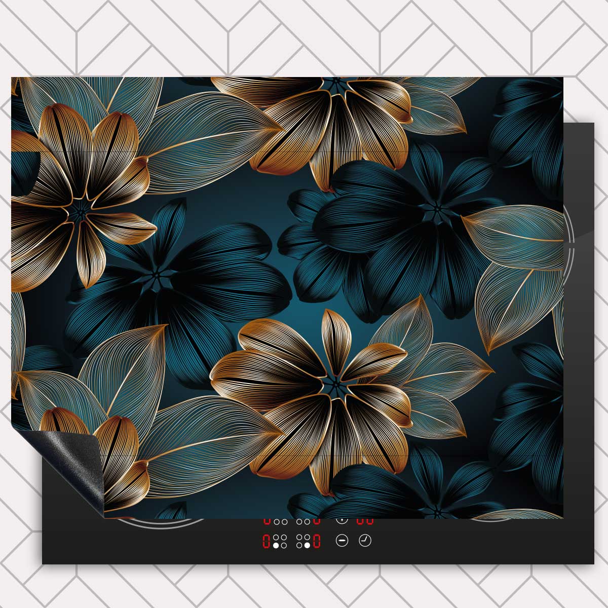 Inductie beschermer - Gouden bloemen