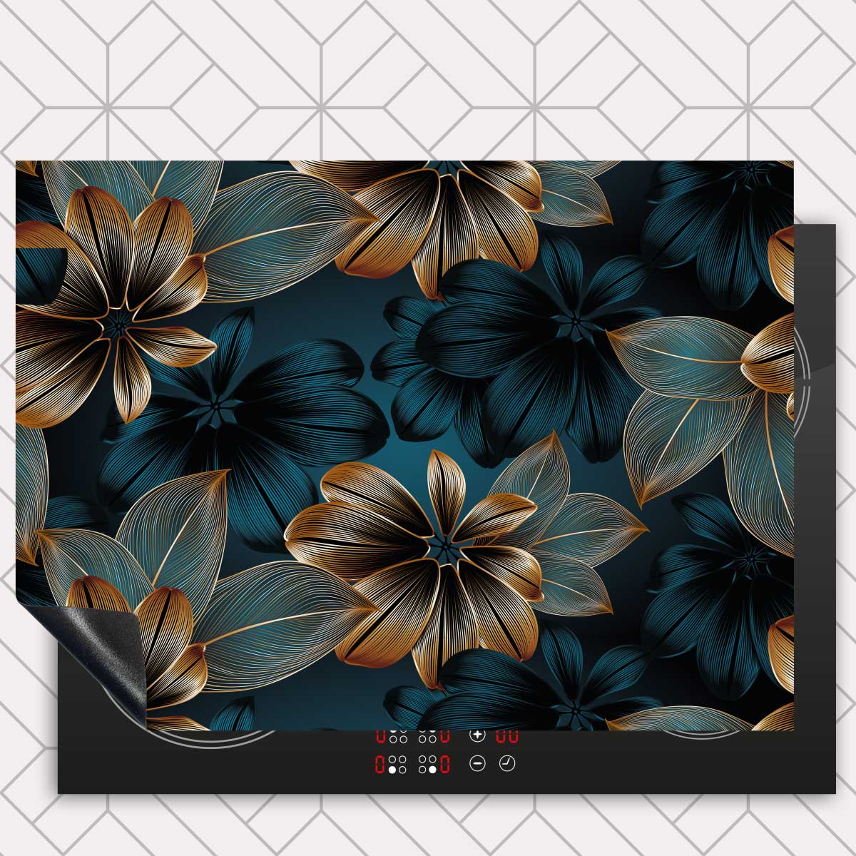 Inductie beschermer - Gouden bloemen