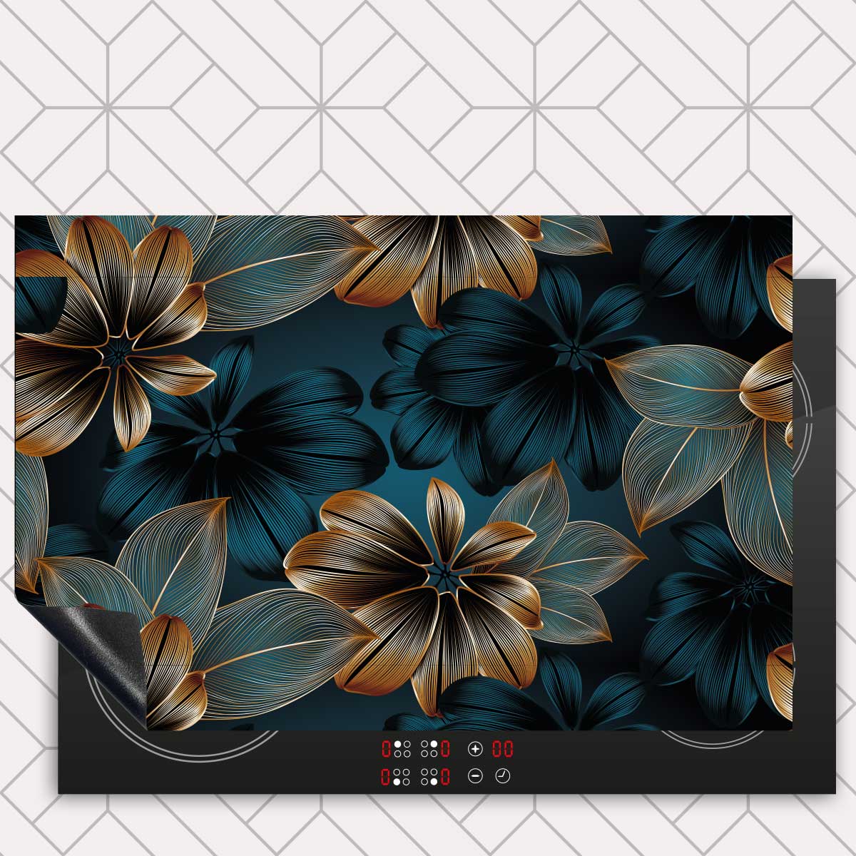 Inductie beschermer - Gouden bloemen