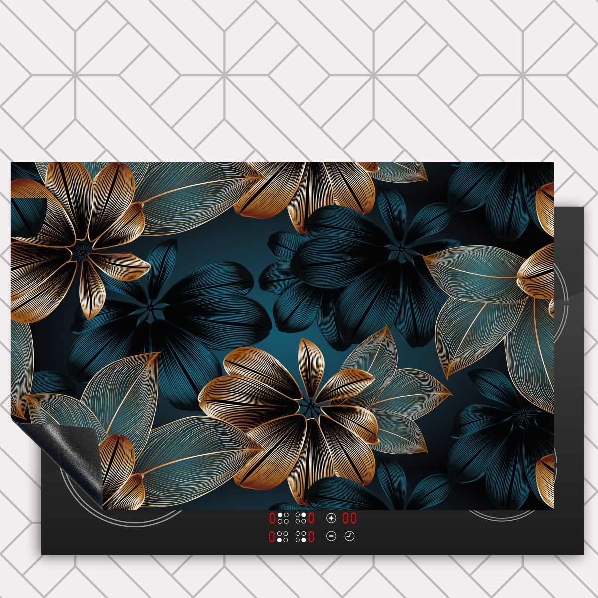 Inductie beschermer - Gouden bloemen