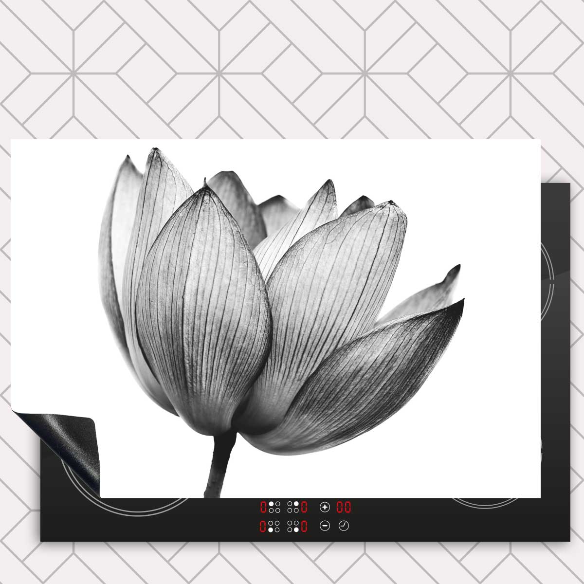 Inductie beschermer - Lotus in zwart-wit