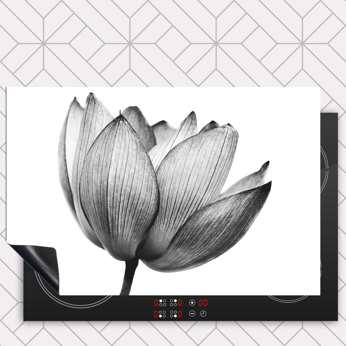 Inductie beschermer - Lotus in zwart-wit