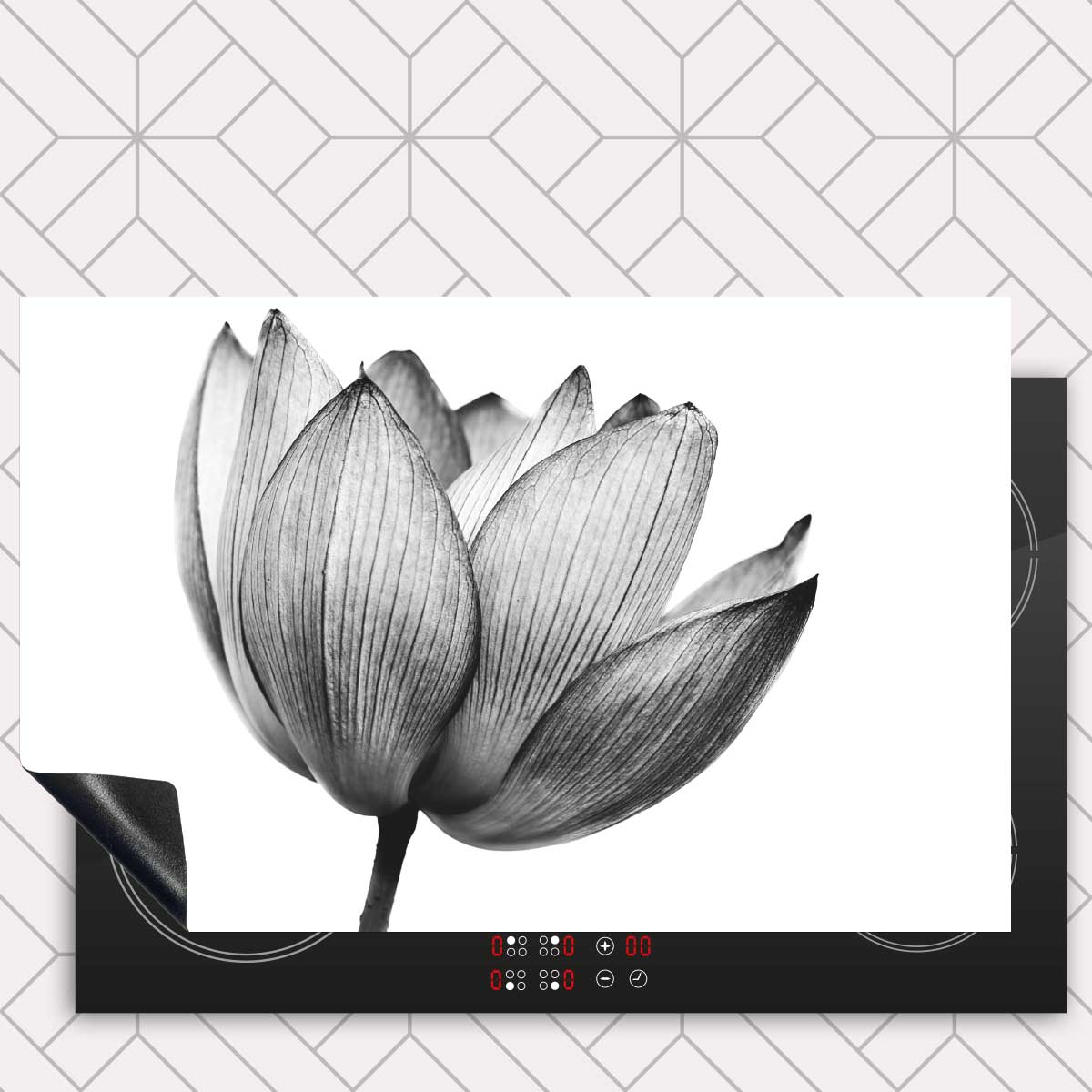 Inductie beschermer - Lotus in zwart-wit