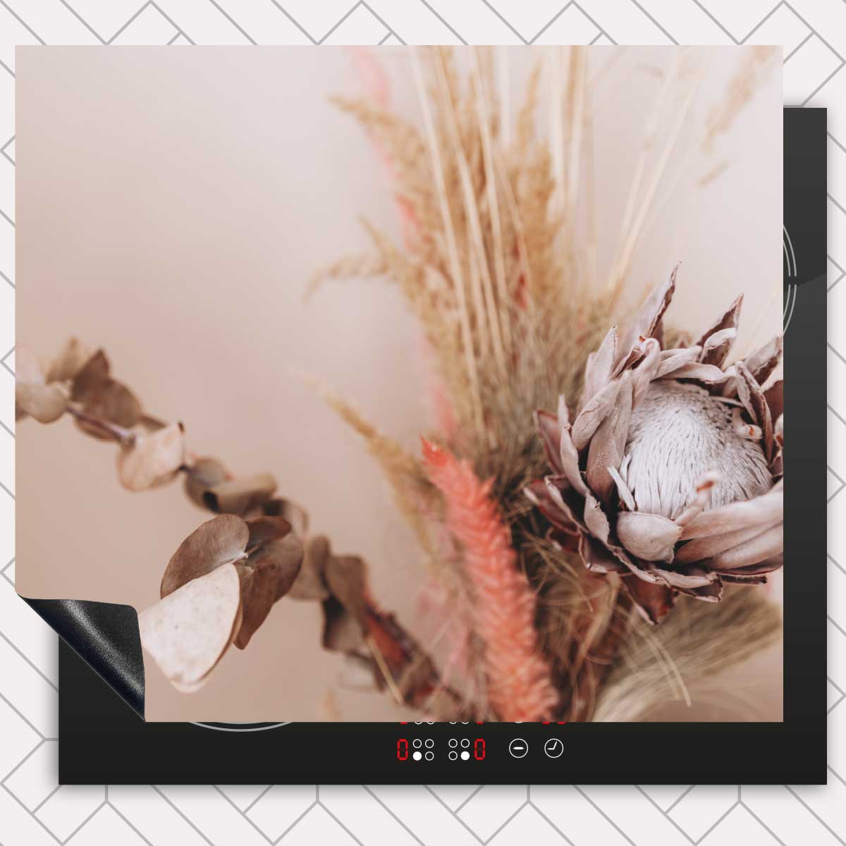 Inductie beschermer - Droogbloemen Zacht Beige