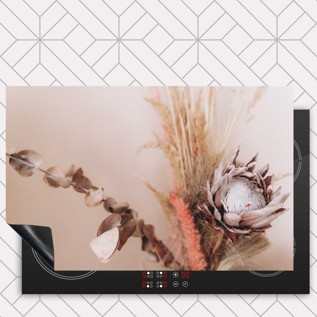 Inductie beschermer - Droogbloemen Zacht Beige