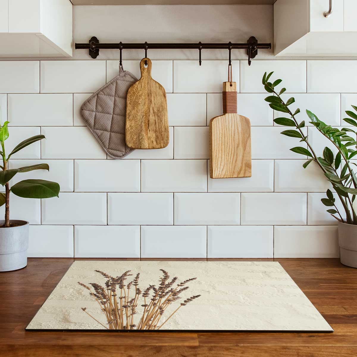 Inductie beschermer - Droogbloemen Rustiek Beige
