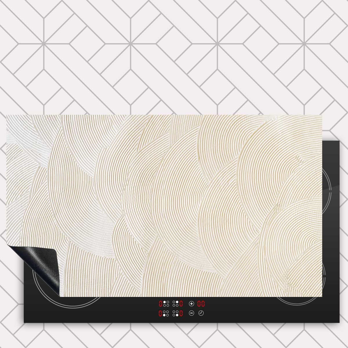 Inductie beschermer - Japandi Gestreken beige