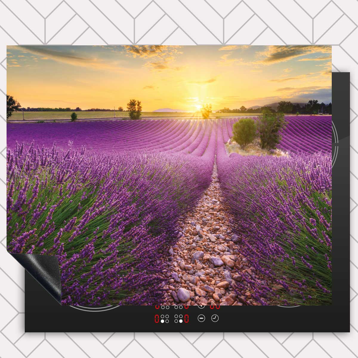 Inductie beschermer - Lavendel veld zonsondergang