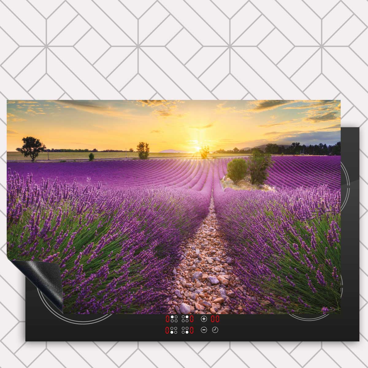 Inductie beschermer - Lavendel veld zonsondergang