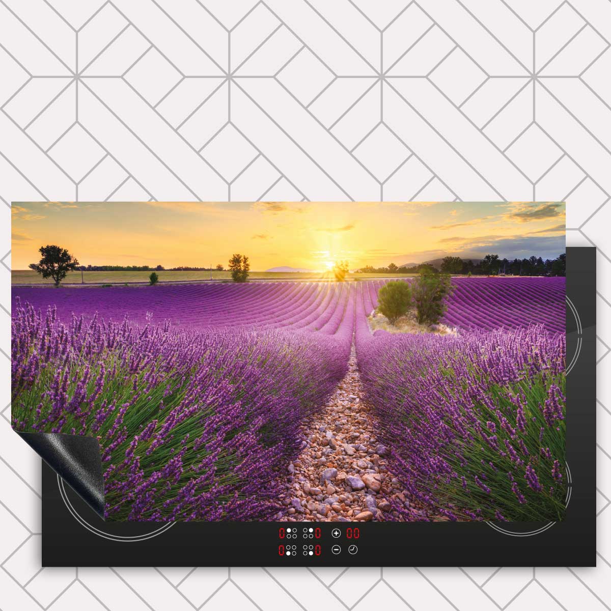 Inductie beschermer - Lavendel veld zonsondergang