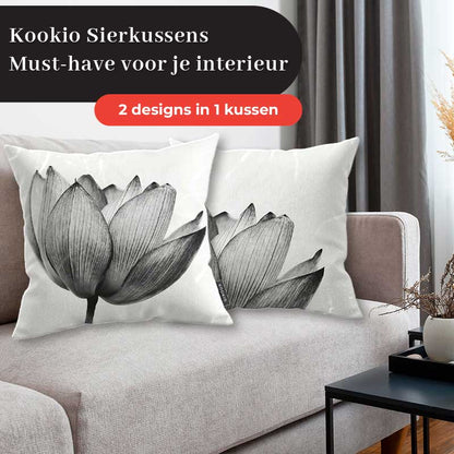 Sierkussen - Lotus in zwart-wit