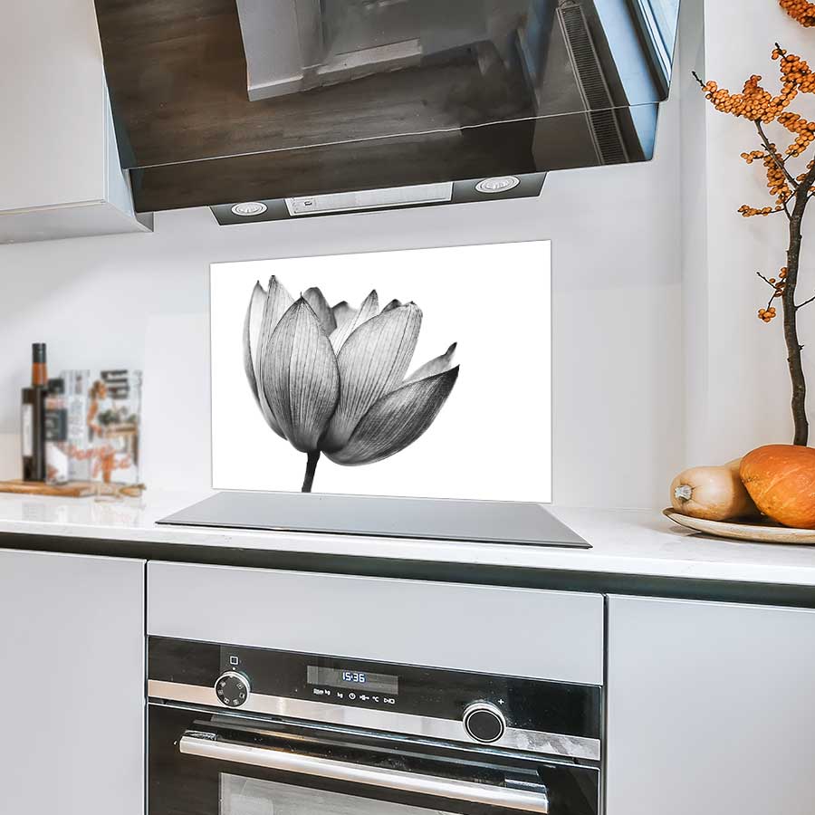 Spatscherm - Lotus in zwart-wit