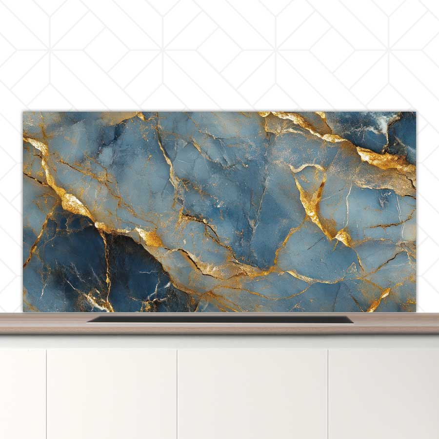 Spatscherm - Marmer Blauw-Goud