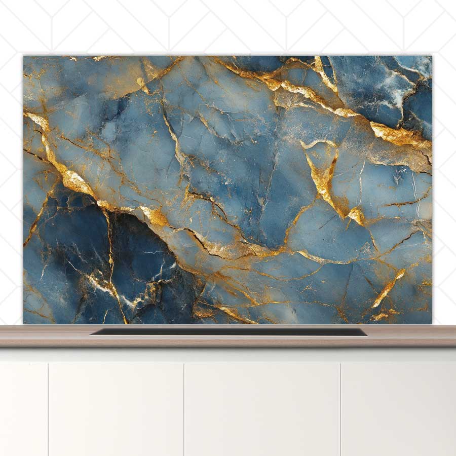 Spatscherm - Marmer Blauw-Goud