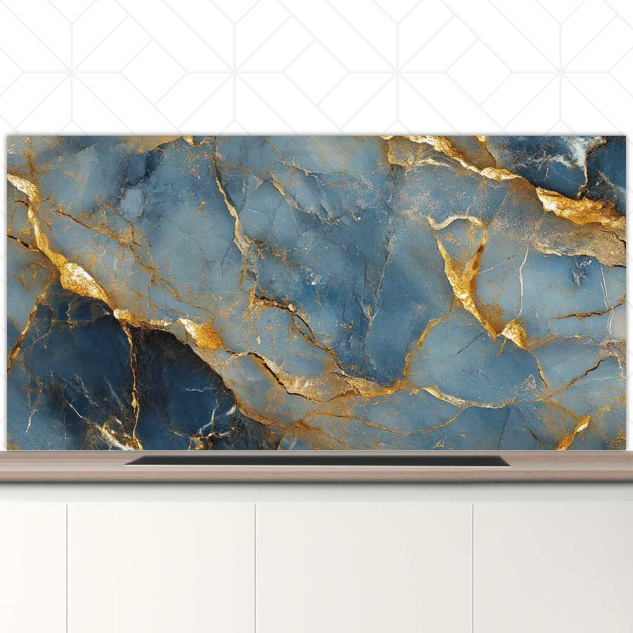 Spatscherm - Marmer Blauw-Goud