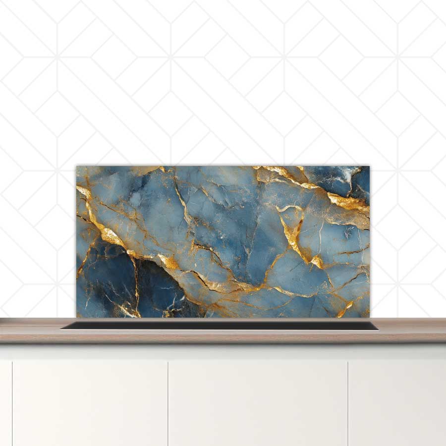 Spatscherm - Marmer Blauw-Goud
