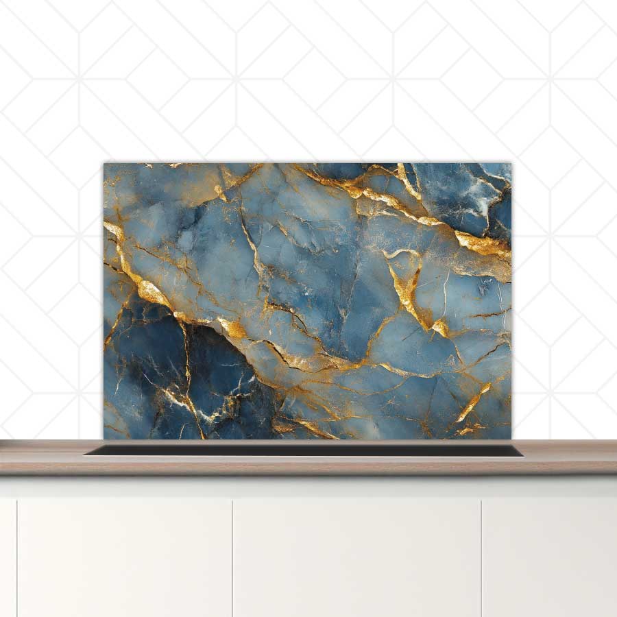 Spatscherm - Marmer Blauw-Goud