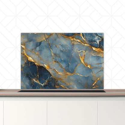 Spatscherm - Marmer Blauw-Goud