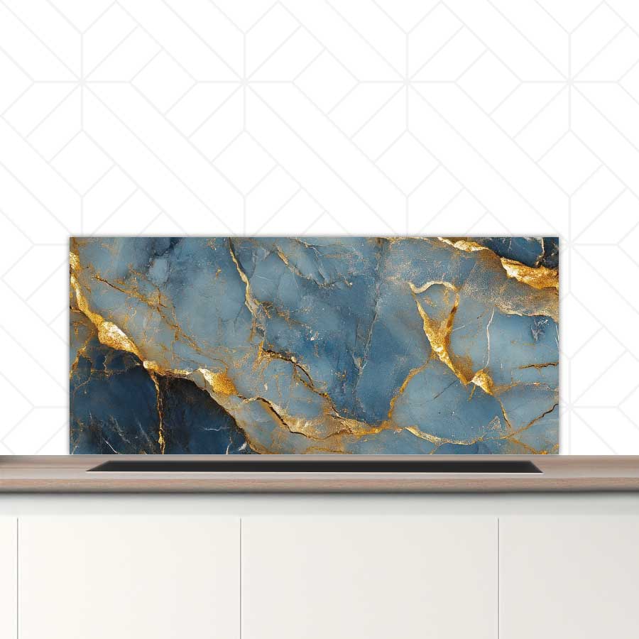 Spatscherm - Marmer Blauw-Goud