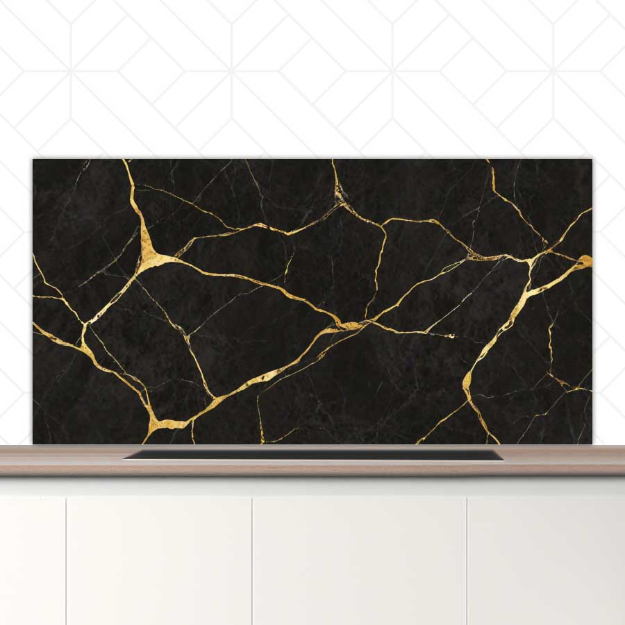 Spatscherm - Marmer Zwart-Goud