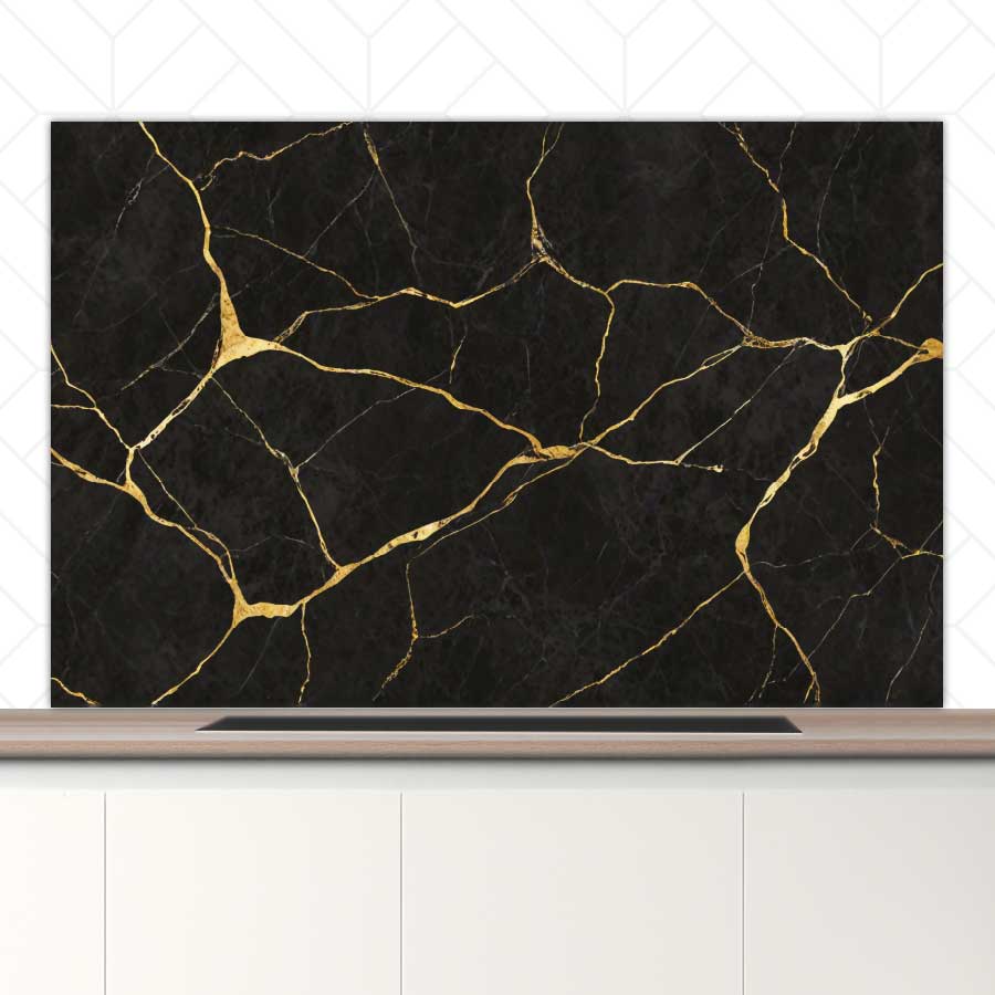 Spatscherm - Marmer Zwart-Goud