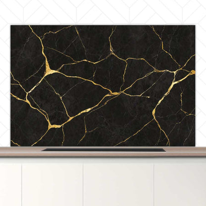 Spatscherm - Marmer Zwart-Goud